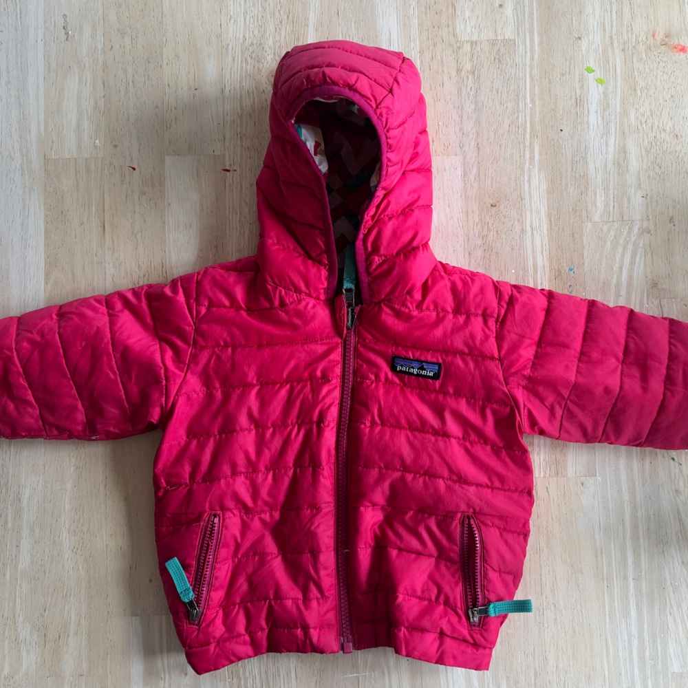 Kids Patagonia 2T pink / geometric reversible nano puff Jacket